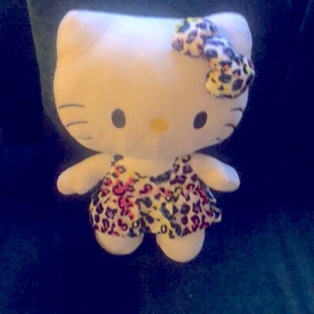 Sanrio Hello Kitty Leopard Overalls Dress Matching Bow Rare Plush Stuffed Animal